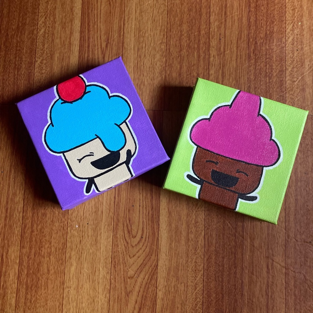 Colorful Cartoon Cupcake Canvas Art Set by artist its_mittens